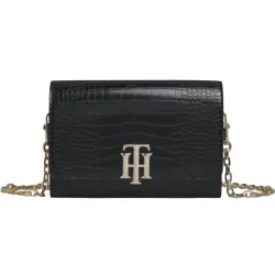 Pochette femme Tommy Jeans Lock crossover croco Noir - ZESHOES Pochette femme Tommy Jeans Lock crossover croco Noir - ZESHOES