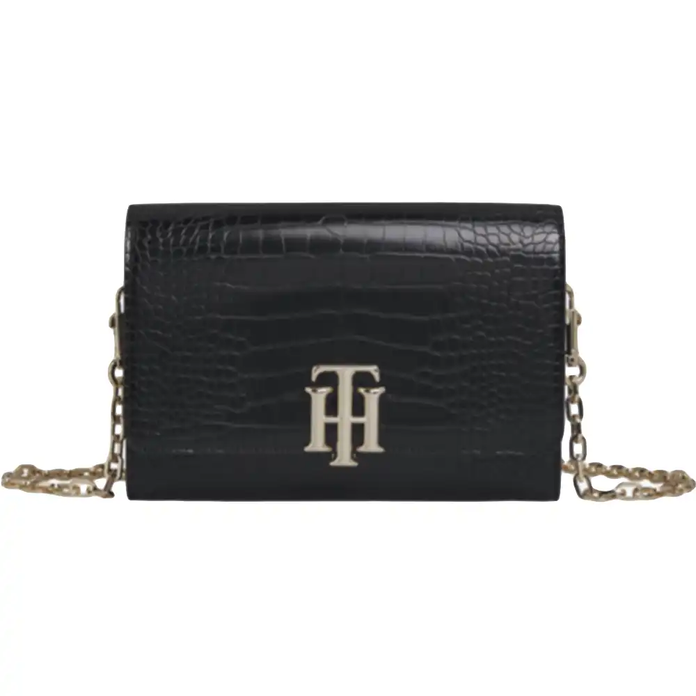 Pochette femme Tommy Jeans Lock crossover croco Noir - ZESHOES Pochette femme Tommy Jeans Lock crossover croco Noir - ZESHOES