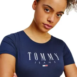 Tee shirt manche courte femme Tommy Jeans Essential skinny logo Bleu - ZESHOES