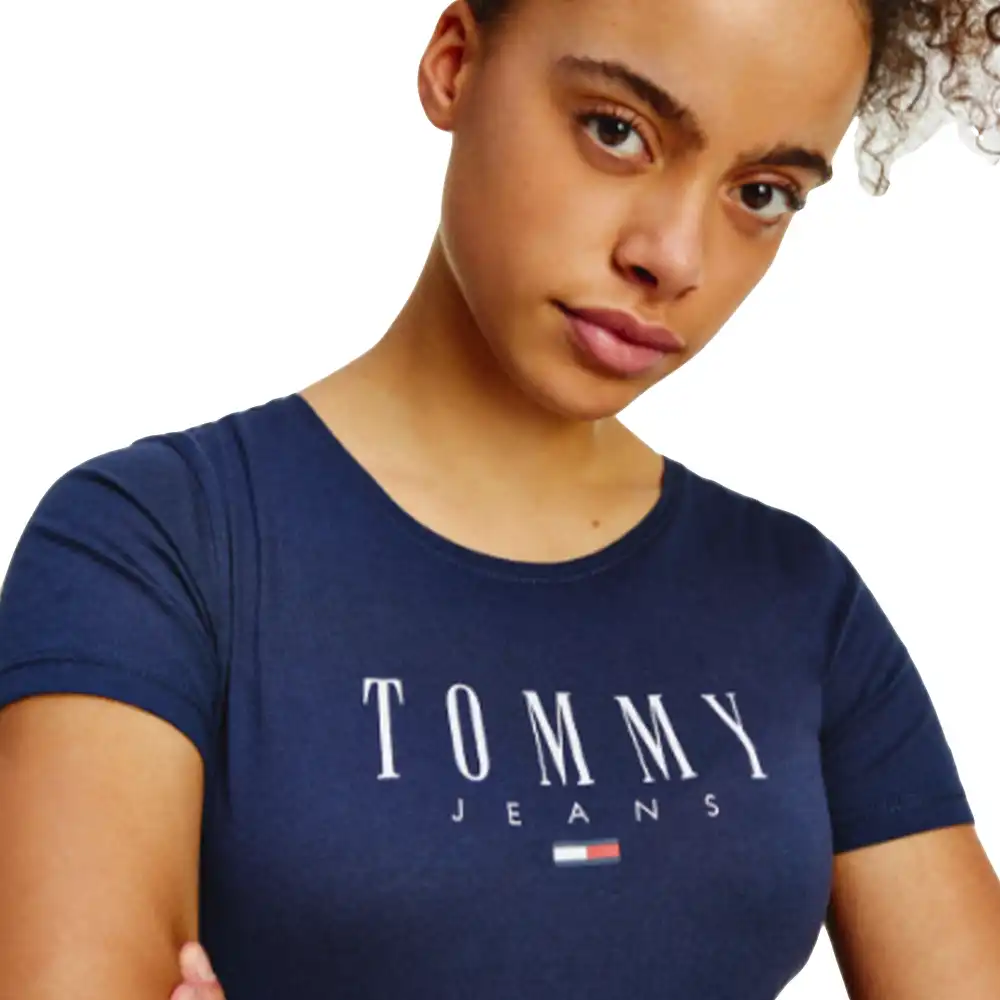 Tee shirt manche courte femme Tommy Jeans Essential skinny logo Bleu - ZESHOES