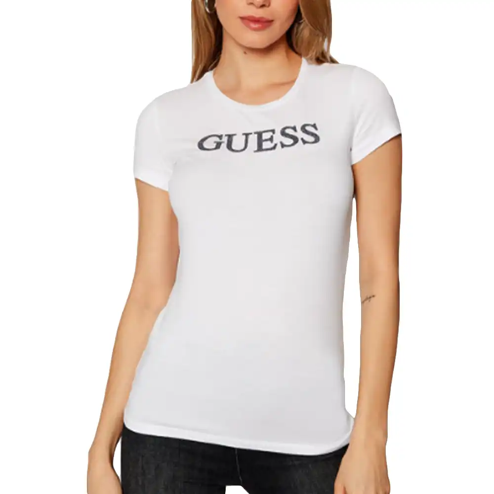 Tee shirt manche courte femme Guess Slim Blanc - ZESHOES