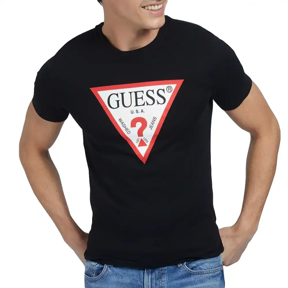 T shirt manche courte homme Guess Front classic logo Noir - ZESHOES