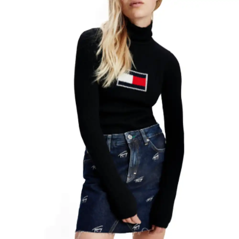 Pull femme Tommy Jeans Flag roll neck Noir - ZESHOES