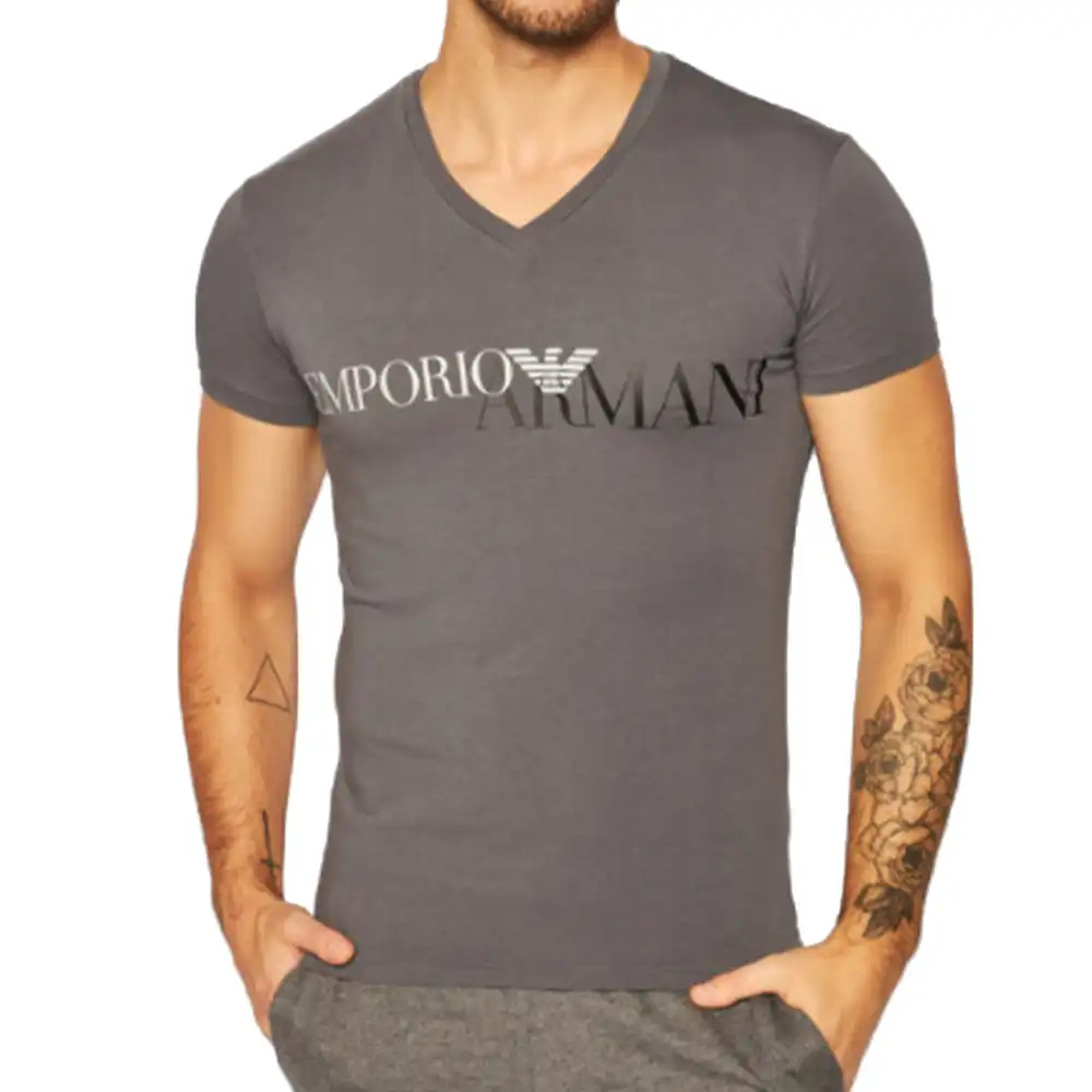 T shirt manche courte homme Emporio Armani Front logo classic Gris - ZESHOES