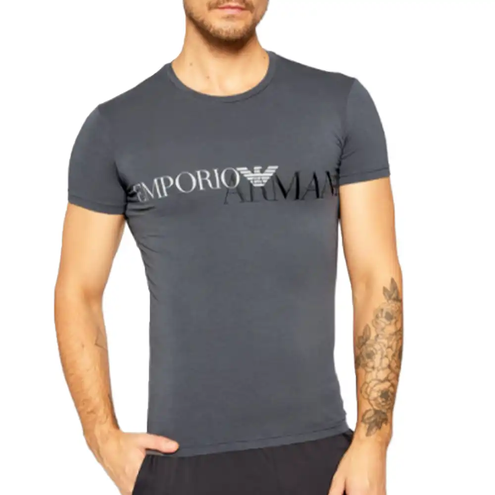 T shirt manche courte homme Emporio Armani Front logo Gris - ZESHOES