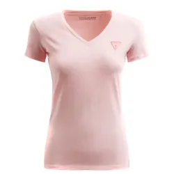Tee shirt manche courte femme Guess Classic logo triangulaire Rose - ZESHOES