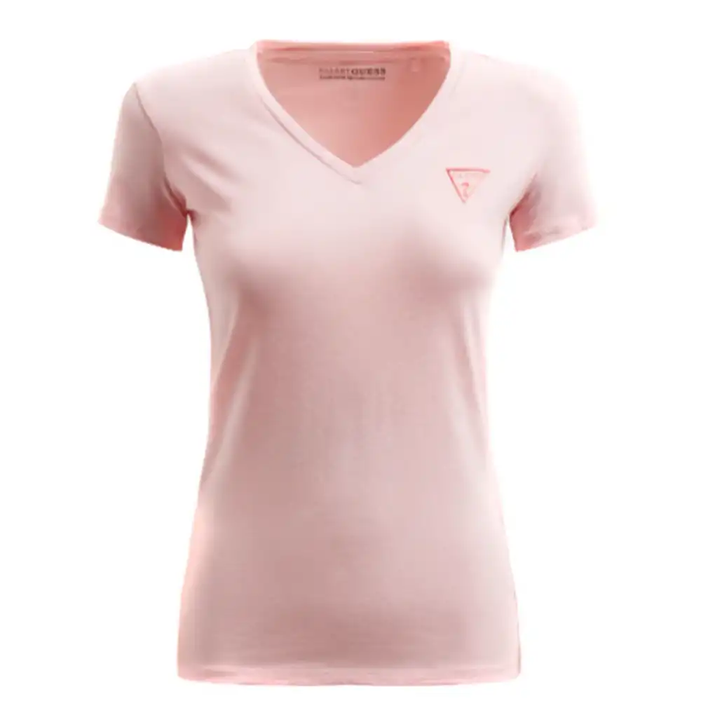 Tee shirt manche courte femme Guess Classic logo triangulaire Rose - ZESHOES