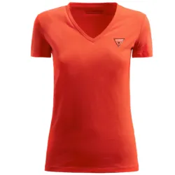 Tee shirt manche courte femme Guess Classic logo triangulaire Rouge - ZESHOES