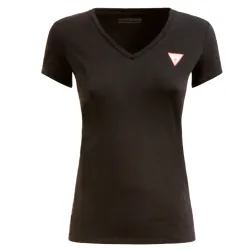 Tee shirt manche courte femme Guess Classic logo triangulaire Noir - ZESHOES