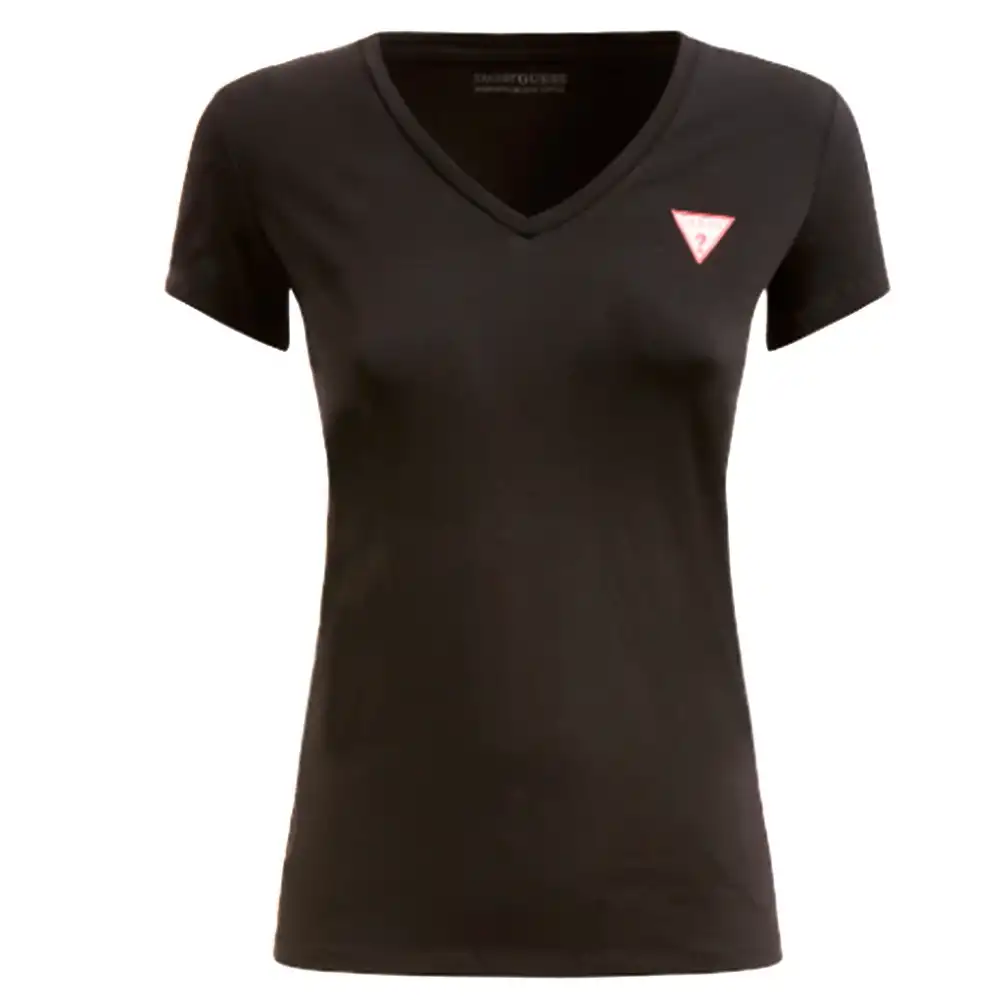 Tee shirt manche courte femme Guess Classic logo triangulaire Noir - ZESHOES