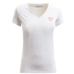 Tee shirt manche courte femme Guess Classic logo triangulaire Blanc - ZESHOES Tee shirt manche courte femme Guess Classic logo triangulaire Blanc - ZESHOES