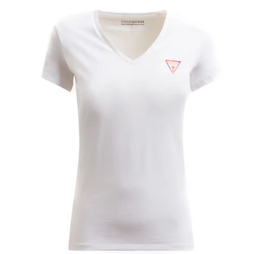 Tee shirt manche courte femme Guess Classic logo triangulaire Blanc - ZESHOES Tee shirt manche courte femme Guess Classic logo triangulaire Blanc - ZESHOES