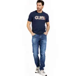T shirt manche courte homme Guess Logo frontal Bleu - ZESHOES T shirt manche courte homme Guess Logo frontal Bleu - ZESHOES