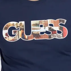 T shirt manche courte homme Guess Logo frontal Bleu - ZESHOES T shirt manche courte homme Guess Logo frontal Bleu - ZESHOES