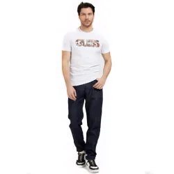 T shirt manche courte homme Guess Logo frontal Blanc - ZESHOES