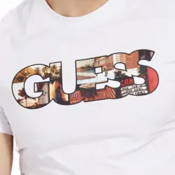 T shirt manche courte homme Guess Logo frontal Blanc - ZESHOES