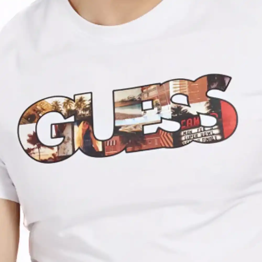 T shirt manche courte homme Guess Logo frontal Blanc - ZESHOES