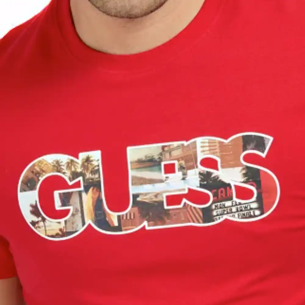T shirt manche courte homme Guess Logo frontal Rouge - ZESHOES T shirt manche courte homme Guess Logo frontal Rouge - ZESHOES