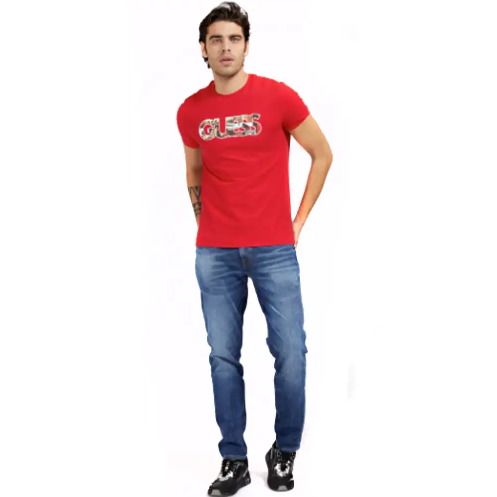 T shirt manche courte homme Guess Logo frontal Rouge - ZESHOES T shirt manche courte homme Guess Logo frontal Rouge - ZESHOES