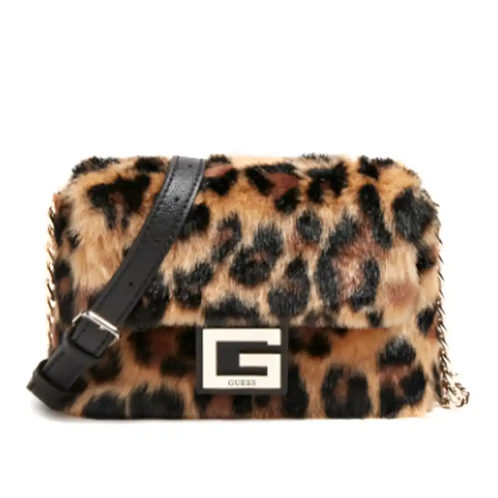 Sac bandoulière femme Guess Gwen fourrure Leopard - ZESHOES