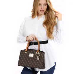 Sac a main femme Guess Tyren logo 4g Marron - ZESHOES