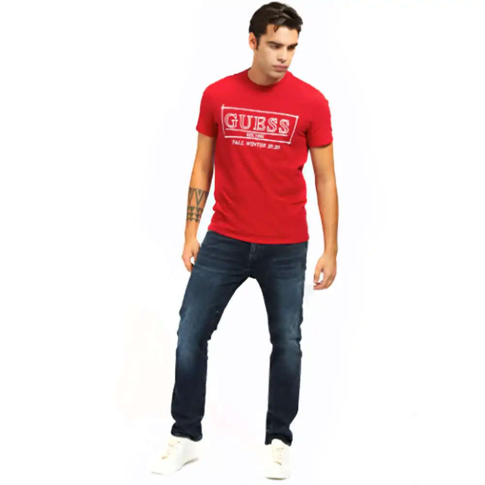 T shirt manche courte homme Guess Logo frontal stretch Rouge - ZESHOES