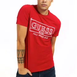 T shirt manche courte homme Guess Logo frontal stretch Rouge - ZESHOES T shirt manche courte homme Guess Logo frontal stretch Rouge - ZESHOES