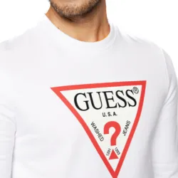 Sweat shirt homme Guess Front logo triangle Blanc - ZESHOES Sweat shirt homme Guess Front logo triangle Blanc - ZESHOES