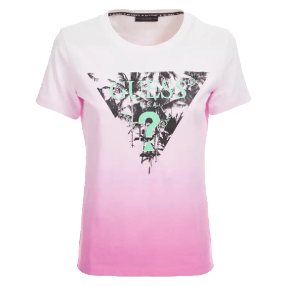 Tee shirt manche courte femme Guess Triangle logo Rose - ZESHOES Tee shirt manche courte femme Guess Triangle logo Rose - ZESHOES