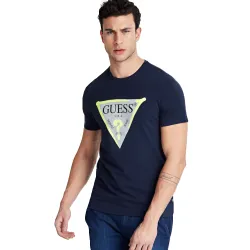 T shirt manche courte homme Guess Logo triangle Bleu - ZESHOES