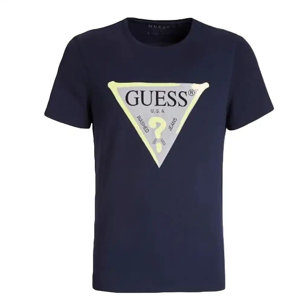 T shirt manche courte homme Guess Logo triangle Bleu - ZESHOES T shirt manche courte homme Guess Logo triangle Bleu - ZESHOES