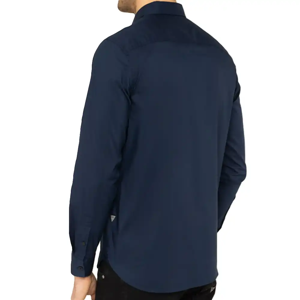 Chemise manches longues homme Guess Logo Brodé Bleu - ZESHOES Chemise manches longues homme Guess Logo Brodé Bleu - ZESHOES