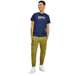 T shirt manche courte homme Tommy Jeans Corp logo Bleu - ZESHOES T shirt manche courte homme Tommy Jeans Corp logo Bleu - ZESHOES