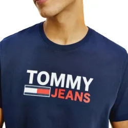 T shirt manche courte homme Tommy Jeans Corp logo Bleu - ZESHOES T shirt manche courte homme Tommy Jeans Corp logo Bleu - ZESHOES