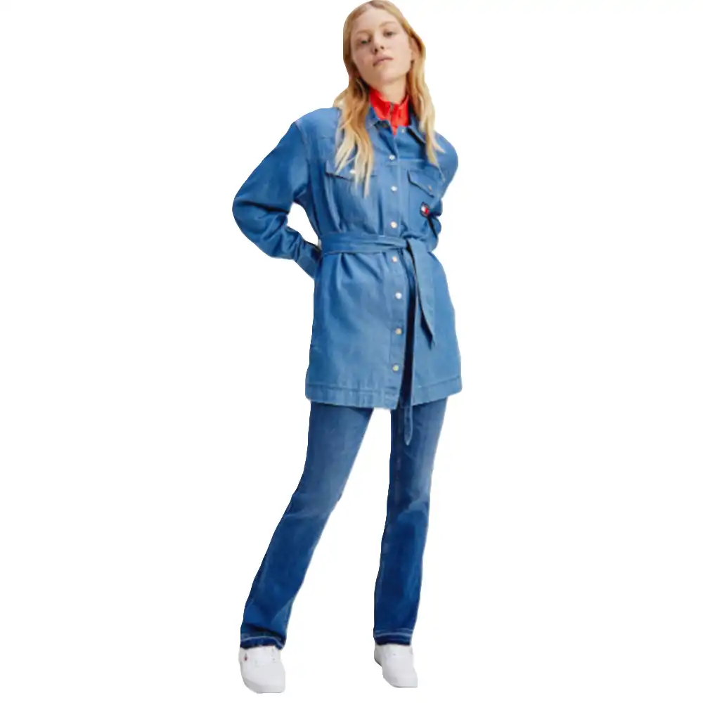 Veste jean femme Tommy Jeans Boyfriend belted overskirt Jeans - ZESHOES Veste jean femme Tommy Jeans Boyfriend belted overskirt Jeans - ZESHOES