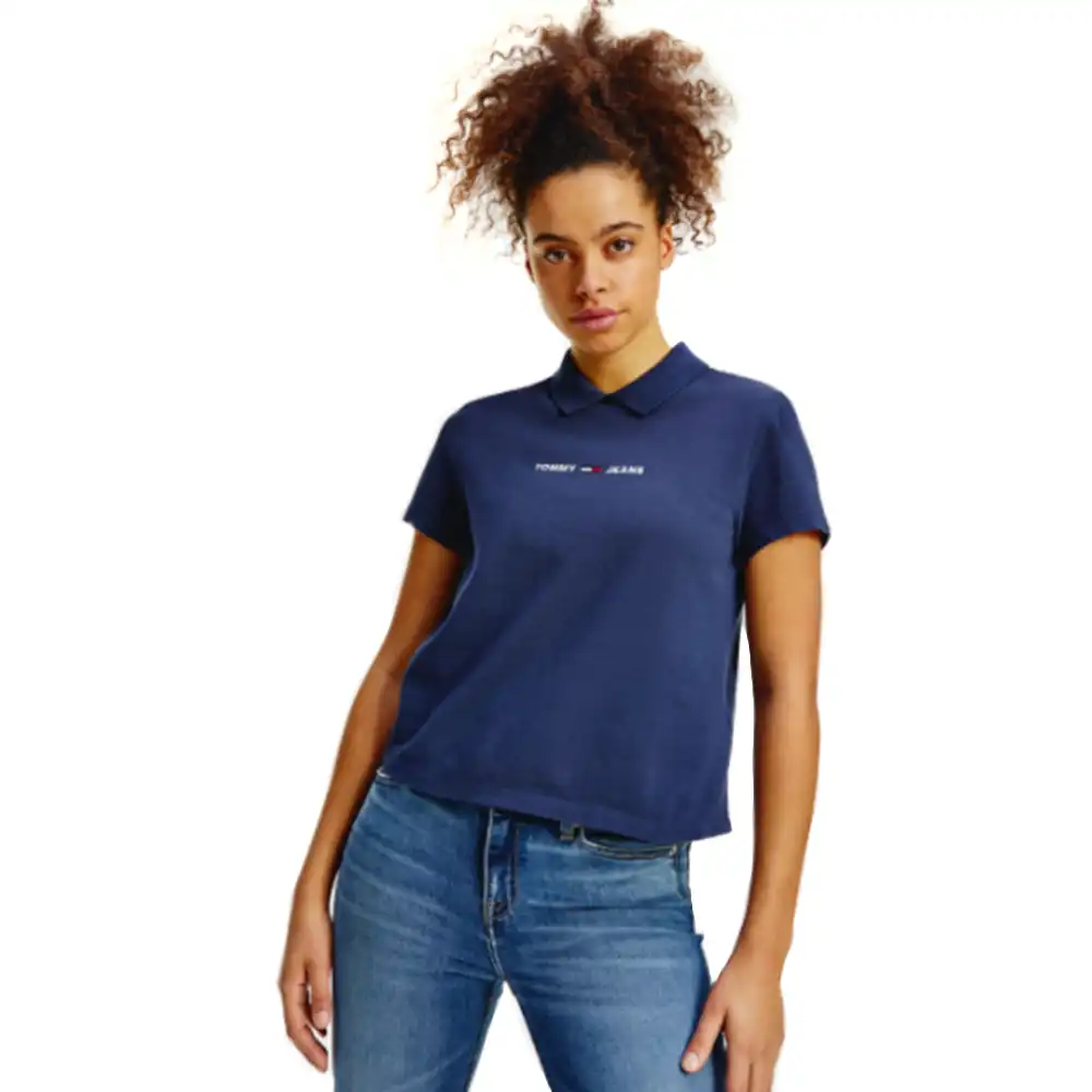 Tee shirt manche courte femme Tommy Jeans Regular linear logo Bleu - ZESHOES