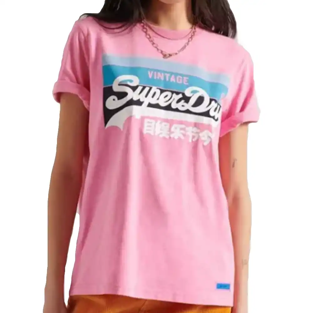 Tee shirt manche courte femme Superdry Graphic logo Rose - ZESHOES