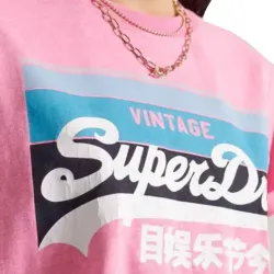 Tee shirt manche courte femme Superdry Graphic logo Rose - ZESHOES