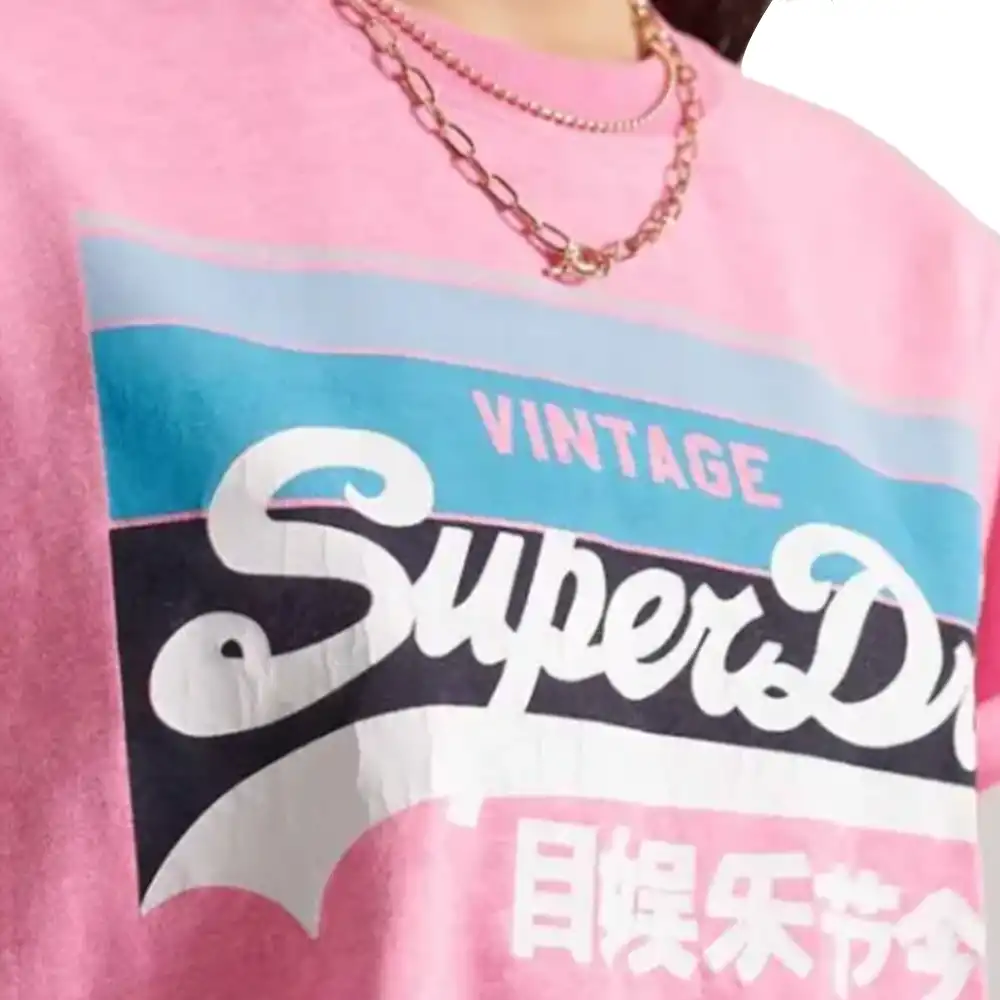 Tee shirt manche courte femme Superdry Graphic logo Rose - ZESHOES