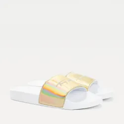Claquette femme Tommy Jeans Logo signature gold Blanc - ZESHOES