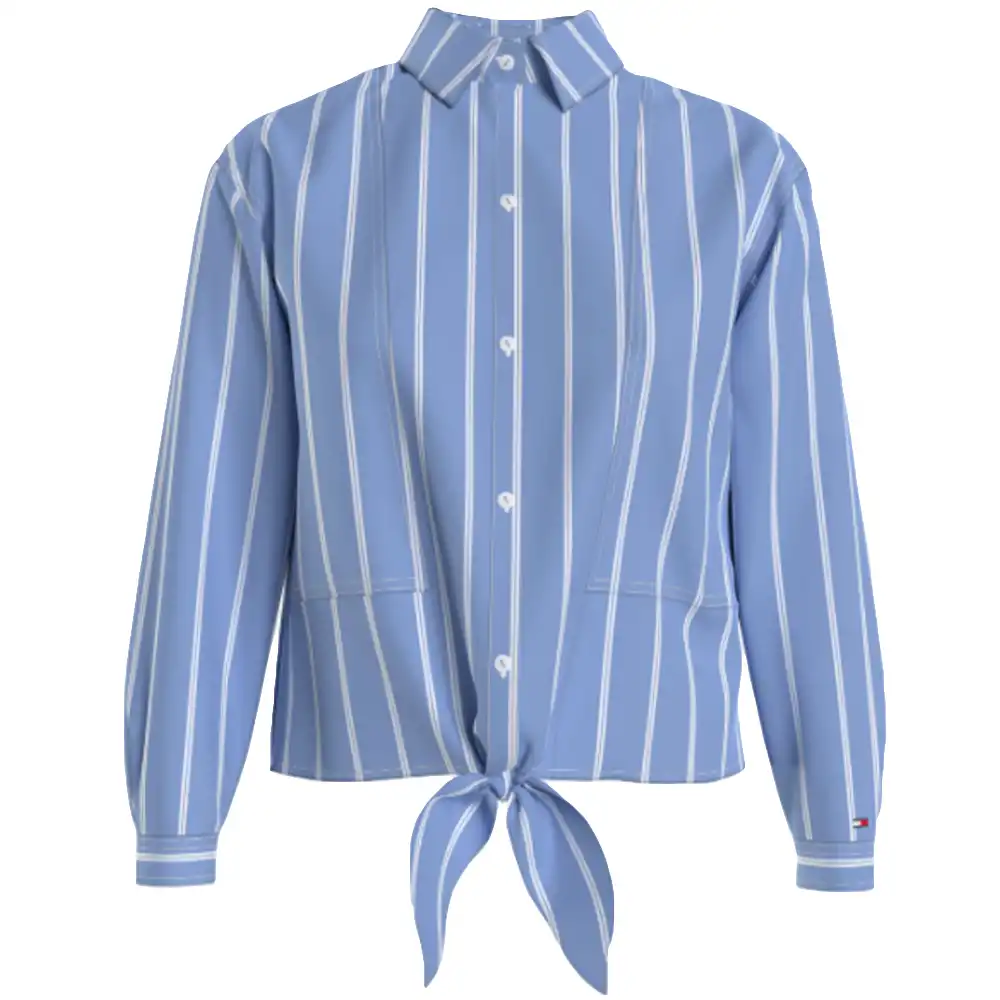 Chemise manche longue femme Tommy Jeans Relaxed front knot Bleu - ZESHOES Chemise manche longue femme Tommy Jeans Relaxed front knot Bleu - ZESHOES