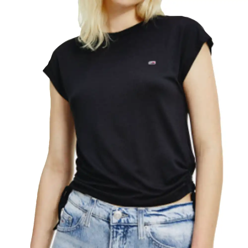 Tee shirt manche courte femme Tommy Jeans Regular side knot Noir - ZESHOES