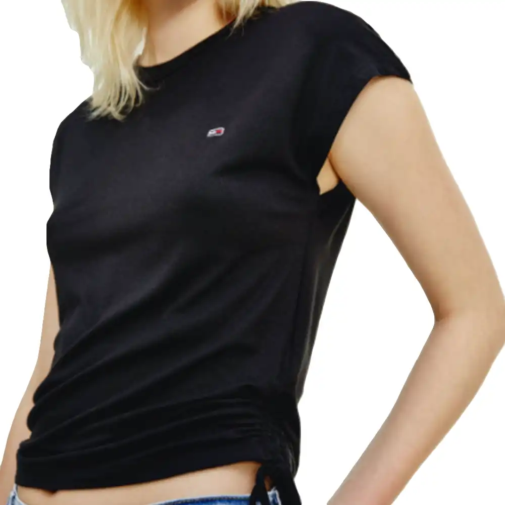 Tee shirt manche courte femme Tommy Jeans Regular side knot Noir - ZESHOES