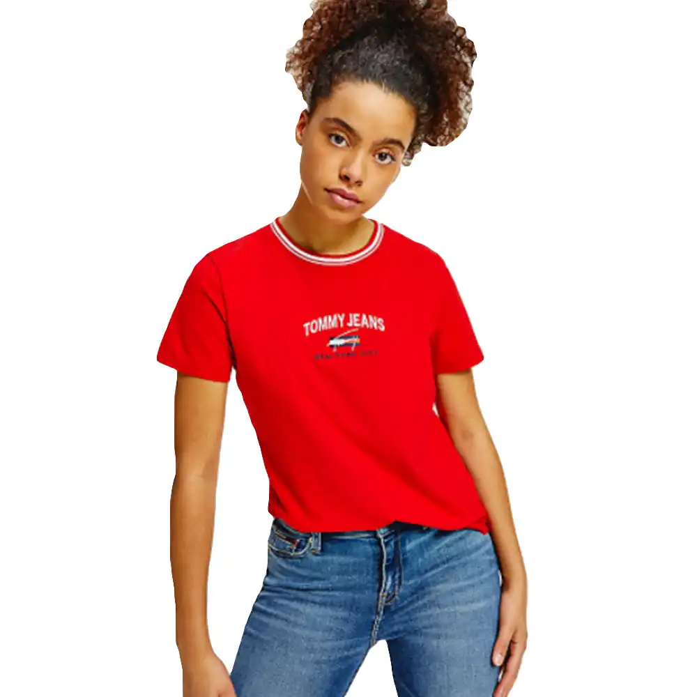 Tee shirt manche courte femme Tommy Jeans Coton bio Rouge - ZESHOES