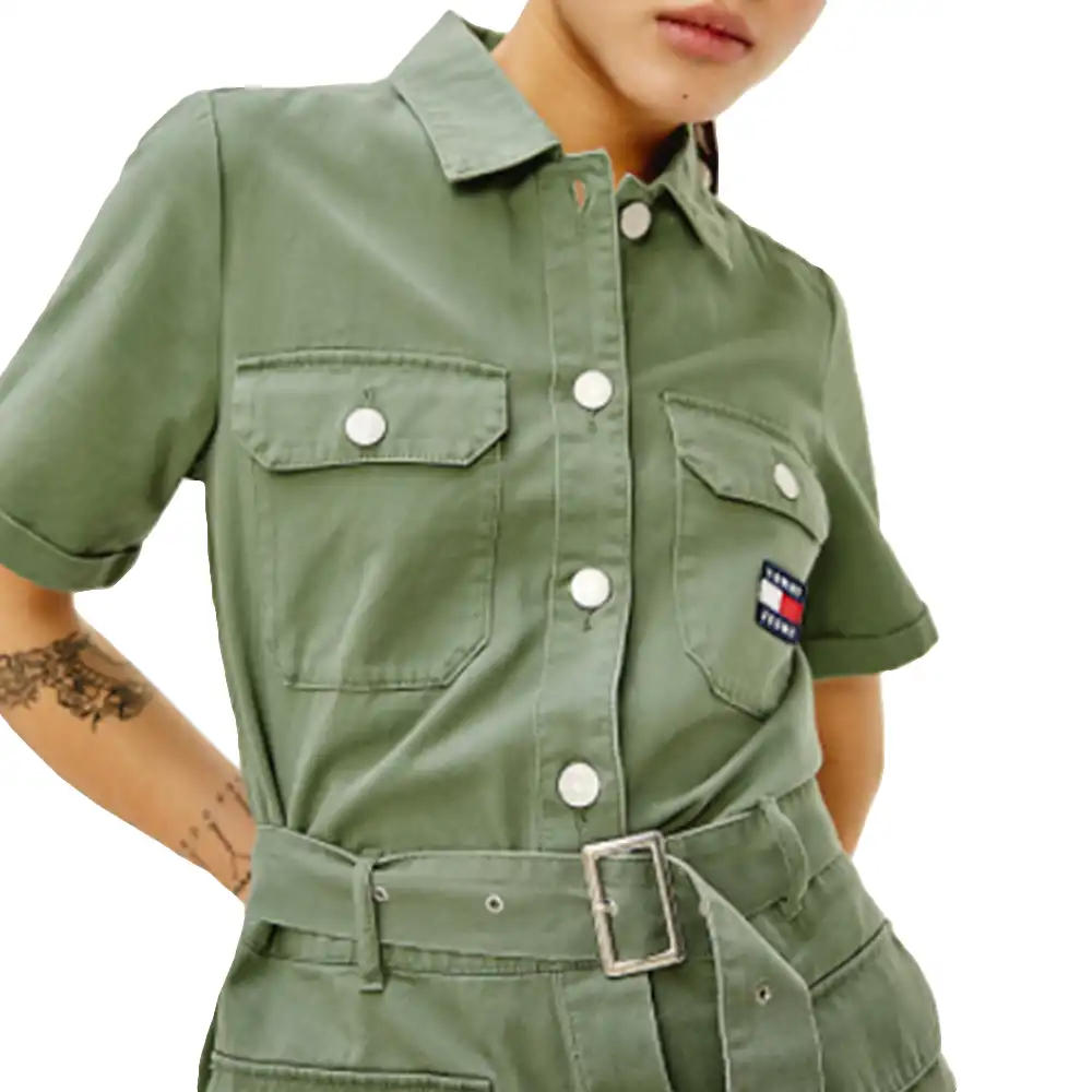 Combi short femme Tommy Jeans Combi short badge Vert - ZESHOES Combi short femme Tommy Jeans Combi short badge Vert - ZESHOES