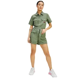 Combi short femme Tommy Jeans Combi short badge Vert - ZESHOES Combi short femme Tommy Jeans Combi short badge Vert - ZESHOES