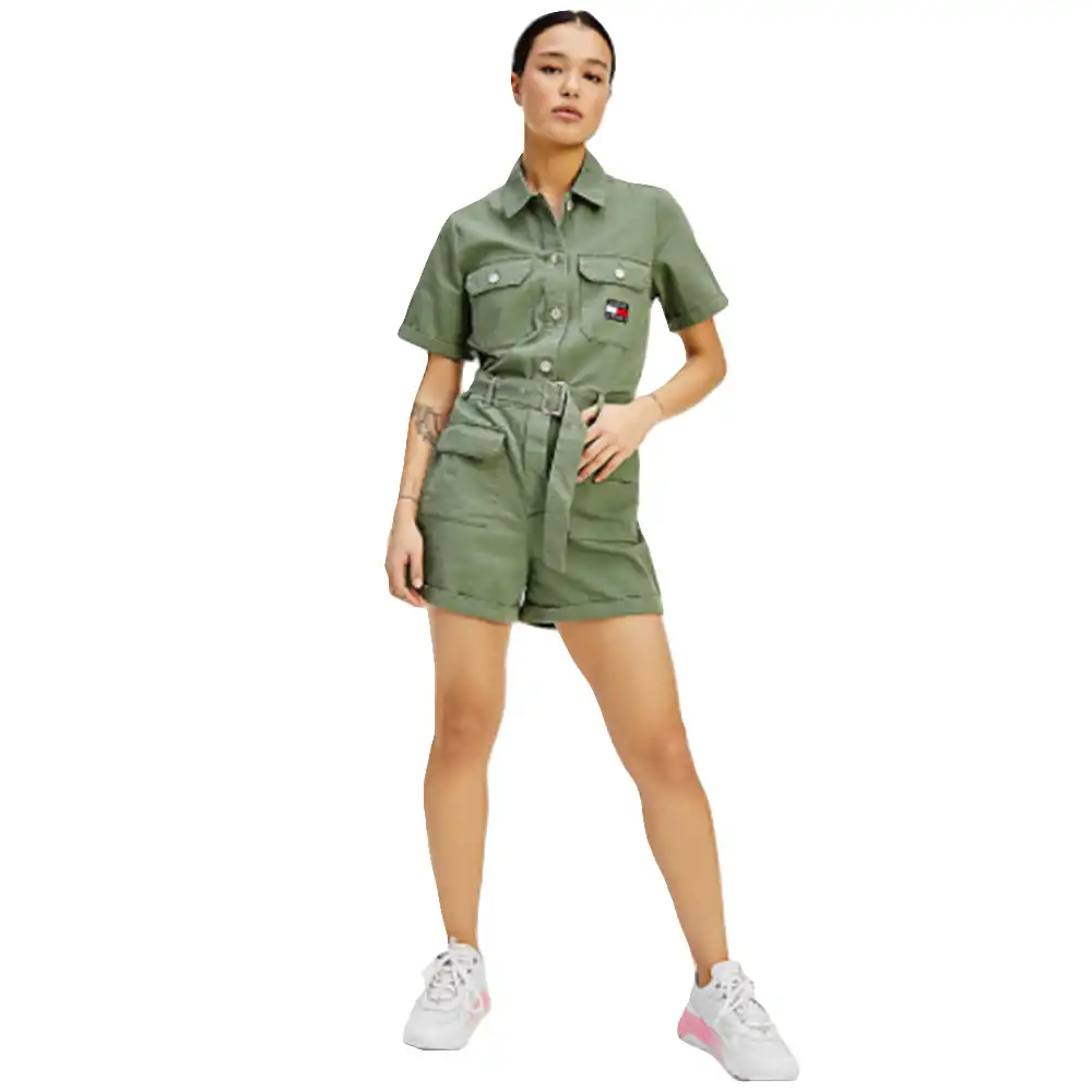 Combi short femme Tommy Jeans Combi short badge Vert - ZESHOES