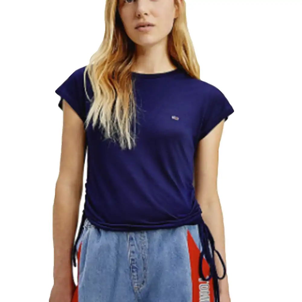 Tee shirt manche courte femme Tommy Jeans Style noué Bleu - ZESHOES