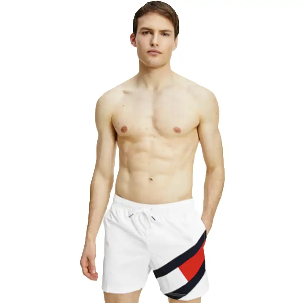 Short de bain homme Tommy Jeans Flag logo Blanc - ZESHOES