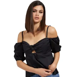 Debardeur femme Guess Top col bardot noue Noir - ZESHOES